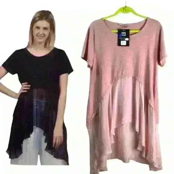 CATHERINE LILLY WHITE Long Sleeve Black Blouse Flower Bottom Sz M Made In Italy - Picture 2 of 11